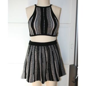 Black and White Knit Crop and Skirt Set